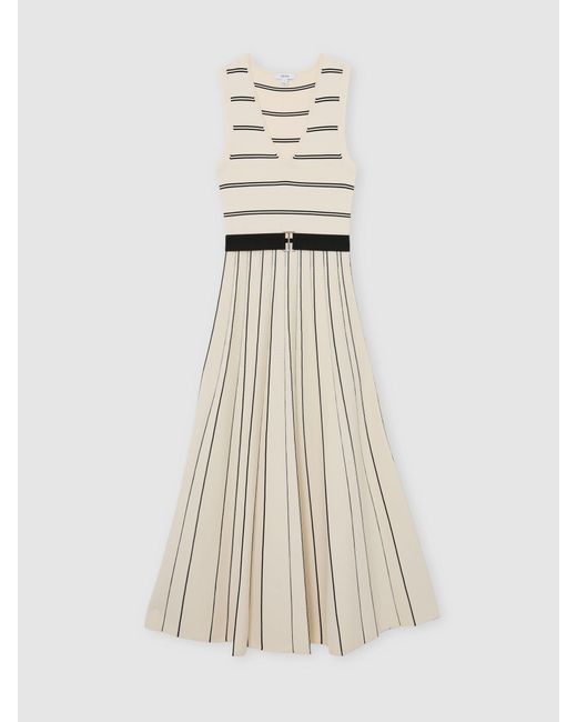 Reiss Natural Sleeveless Stripe Knitted Midi Dress