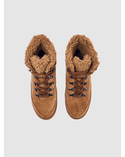 Reiss Brown Suede Faux-Shearling Trainer Boots