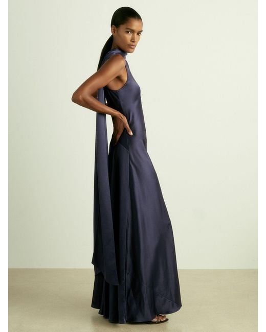 blue dress reiss Reiss Cotton Blend High-Low Midi Dress in Cobalt Blue