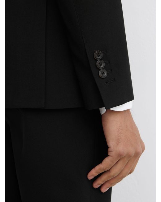 Reiss Black Belmont Tailored Fit Single-Breasted Textured Suit Blazer With Wool for men
