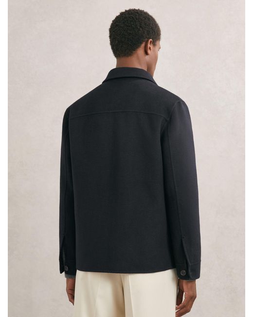 Reiss Black Wool-Blend Twin-Pocket Overshirt for men