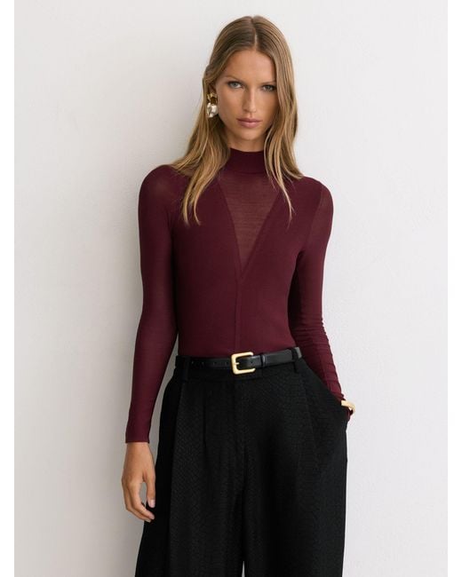 Reiss Purple Sheer-Detail Long-Sleeve Knitted Top