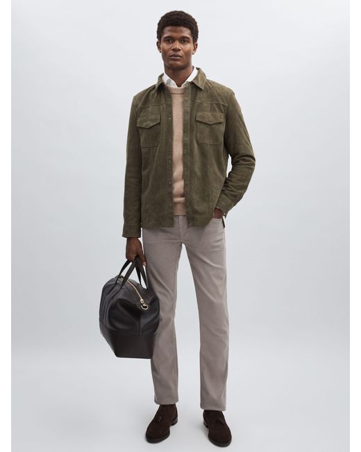 PAIGE Green Baltimore Shacket Jacket Suede Plain for men
