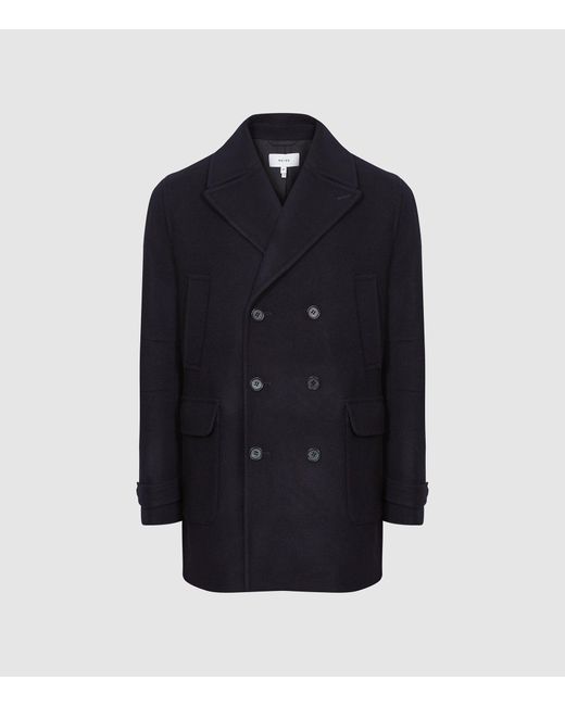 Reiss Cork - Double Breasted Wool Blend Pea Coat in Navy (Blue) for Men ...
