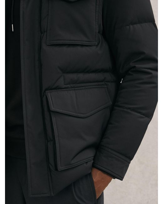 Reiss Black Quilted Four-Pocket Puffer Jacket for men