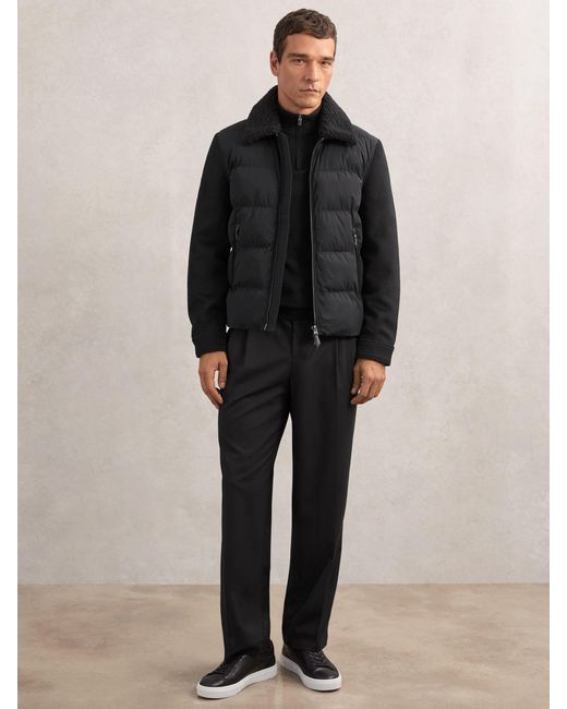 Reiss Black Wool-Sleeve Quilted Puffer Jacket for men