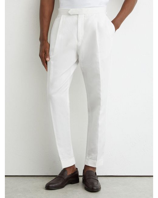 Reiss White Linen-Blend Side-Adjuster Tapered Trousers for men
