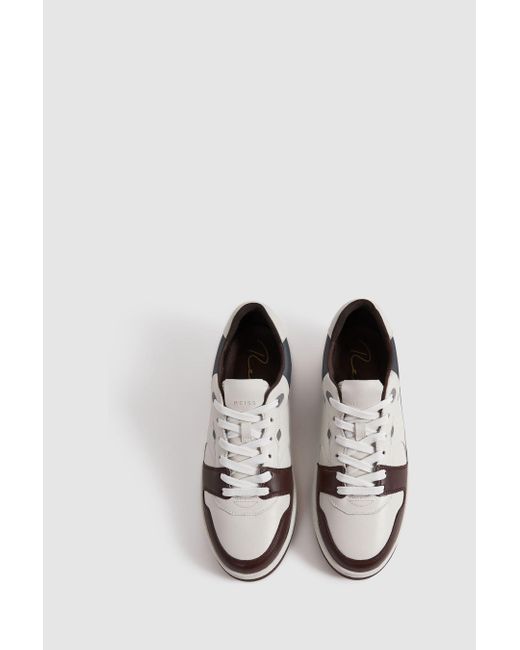 Reiss White Astor - Brown Leather Lace-up Trainers for men