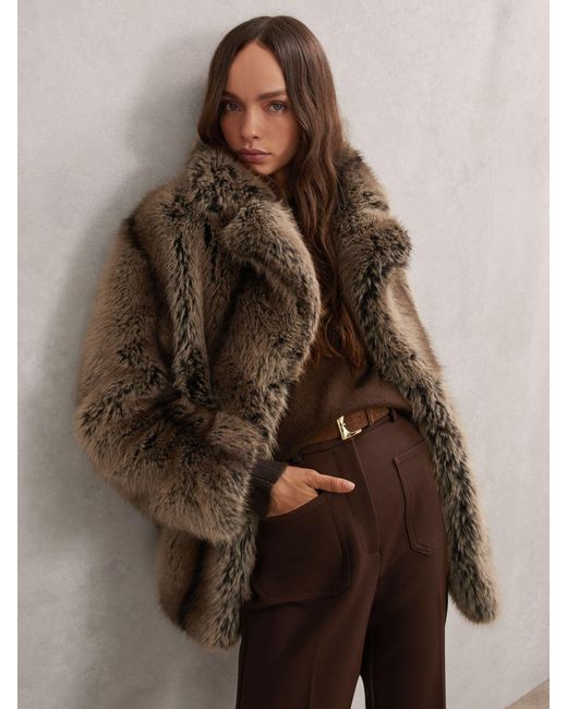 Reiss Brown Faux-Fur Coat