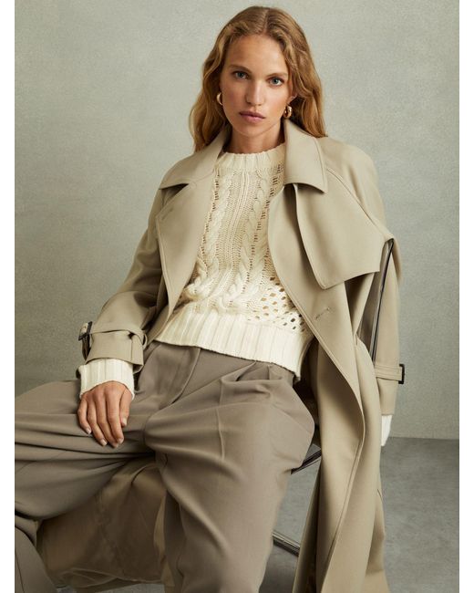 Reiss Brown Marie - Ivory Cable Knit Jumper With Wool And Cashmere, L (us 12-14)