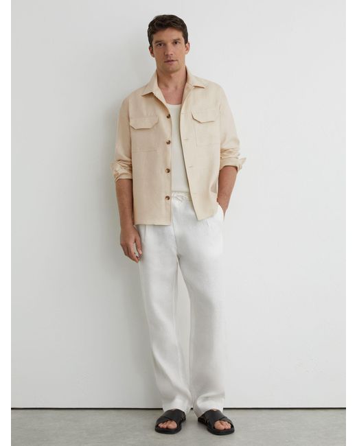 Reiss Natural Linen Herringbone-Stripe Regular-Fit Shirt for men