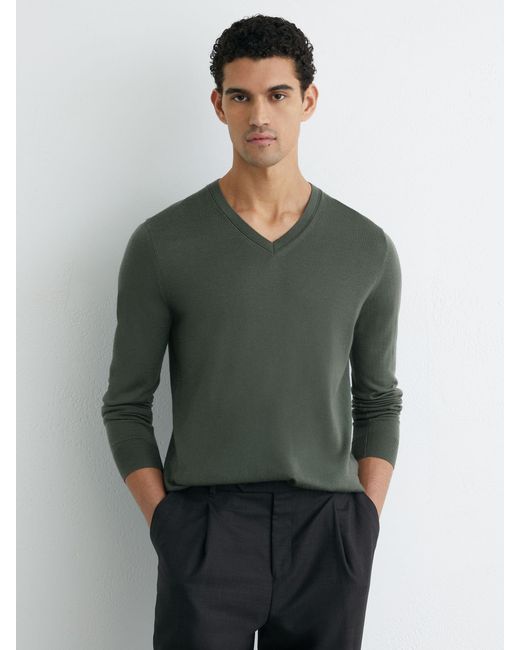 Reiss Green Earl Wool V-Neck Jumper for men