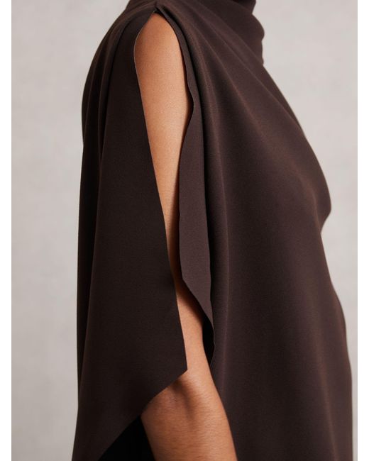 Reiss Brown One-Shoulder Draped Mini Dress