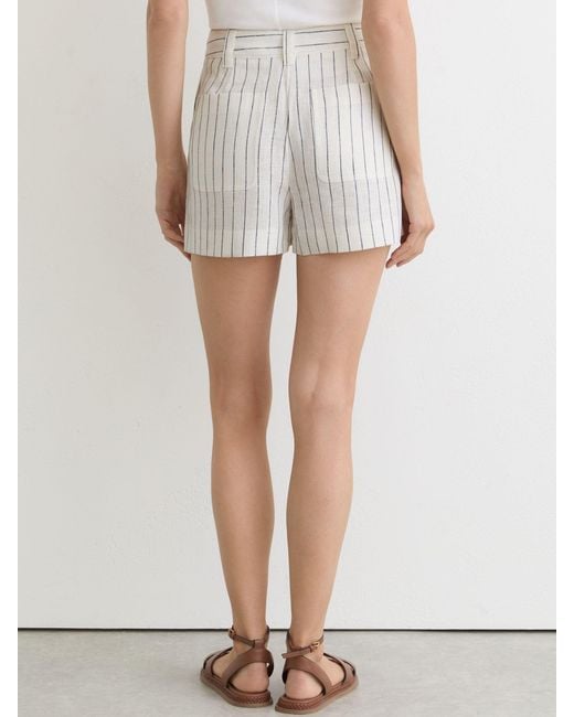 Reiss Multicolor Ashby - White/navy Linen Pinstripe Shorts, Us 0