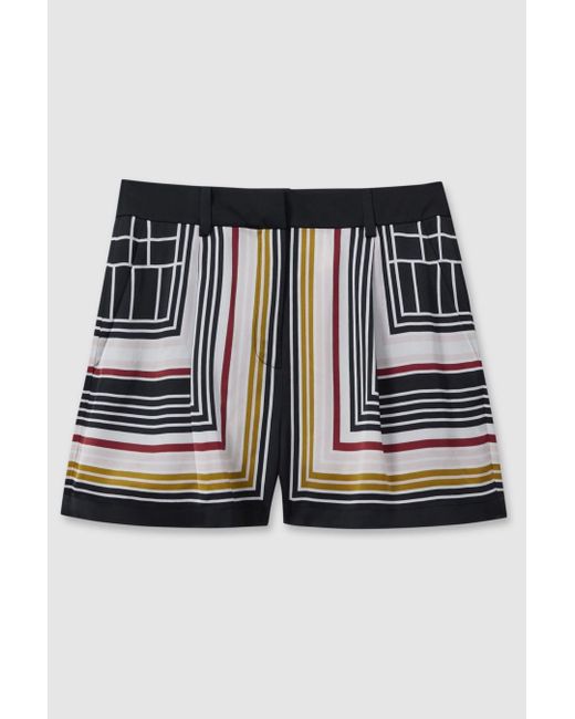 Reiss Multicolor Lilly - Navy Print Satin Striped Shorts, Us 0