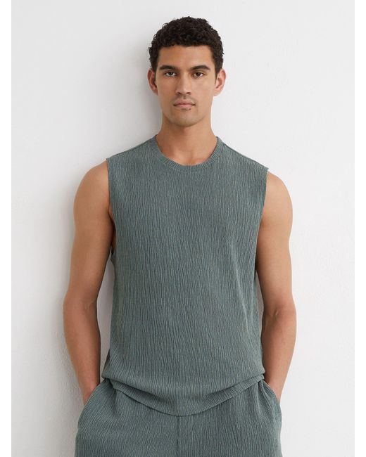 Reiss Gray Melgreen - Dark Sage Green Textured Crew-neck Vest, Xxl for men