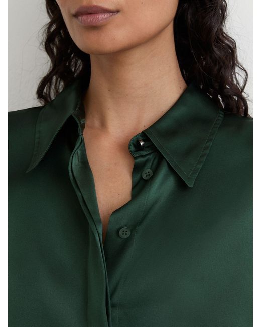 Reiss Green Silk-Satin Concealed-Placket Shirt