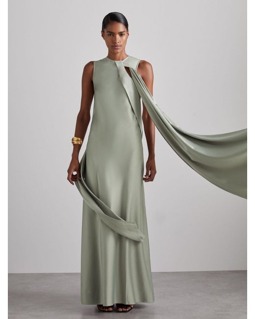 Reiss Draped Satin Occasion Dress in Green | Lyst UK