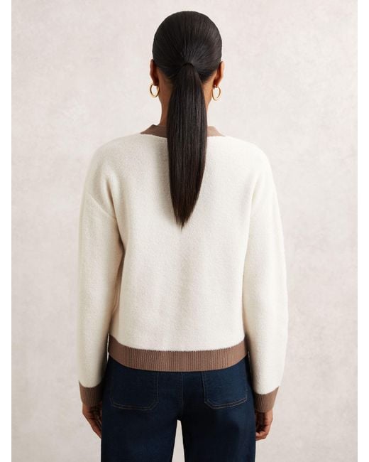 Reiss Natural Cream & Neutral Wool Colourblock Cardigan