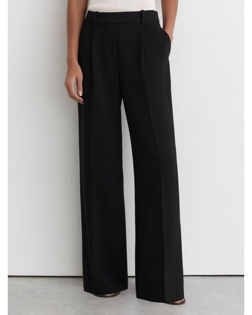 Reiss Black Elasticated-Waist Wide-Leg Twill Trousers