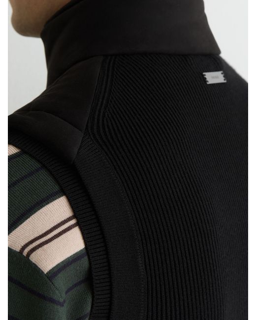 Reiss Black Funnel-Neck Quilted Gilet for men