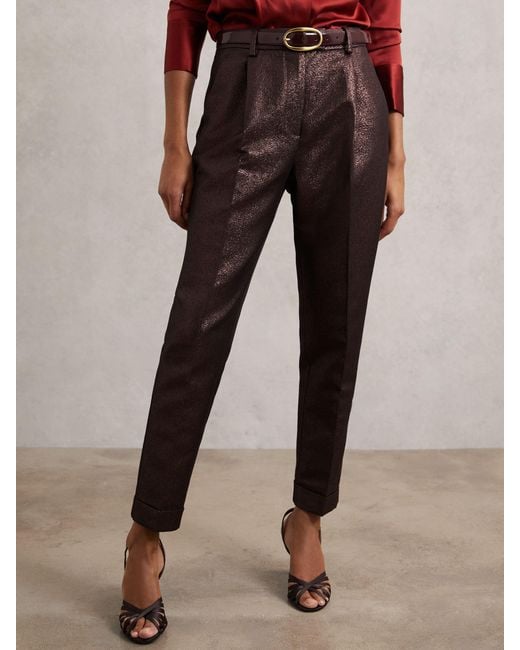 Reiss Tapered Metallic Suit Trousers With Cotton