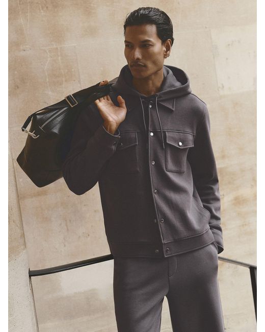 Reiss Gray Sueded Interlock Jersey Twin-Pocket Overshirt for men