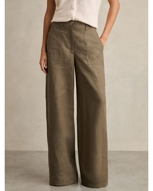 Reiss Natural Linen Wide Leg Trousers