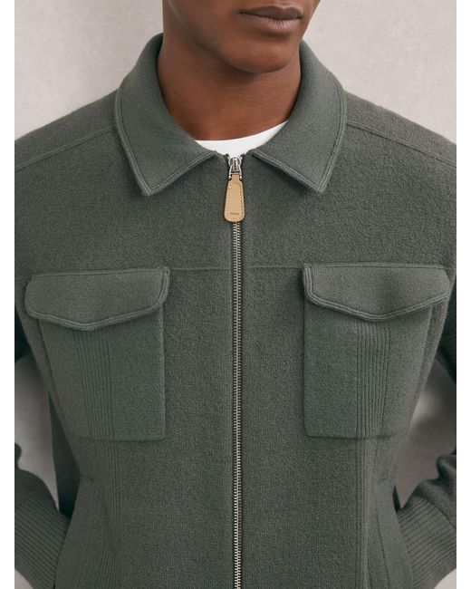 Reiss Calder - Khaki Green Merino Wool Twin-pocket Cardigan, M for men