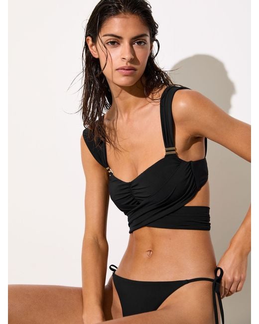 Reiss Maisie - Black Twist-front Ruched Bikini Top, Us 12