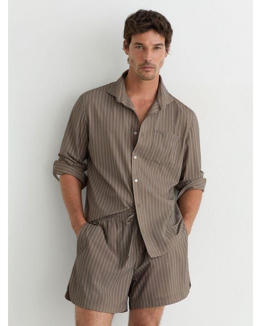 Reiss Brown Stripe Drawstring Shorts for men