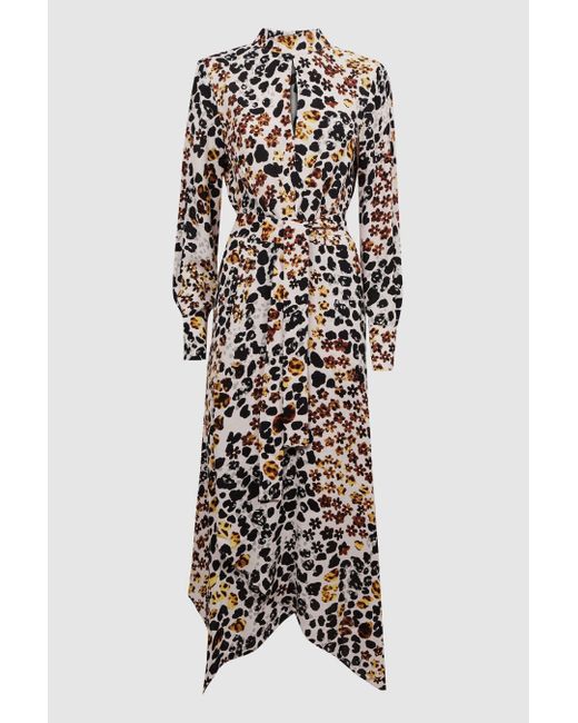 Reiss White Lira Animal-print High-neck Woven Midi Dress