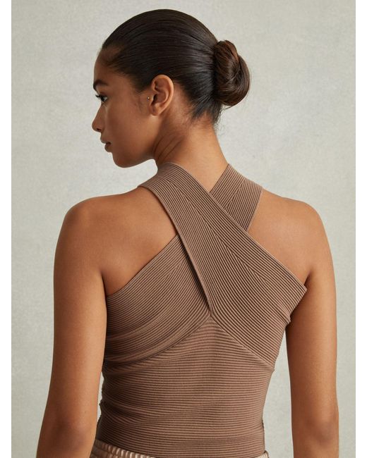 Reiss Brown Darla - Neutral Ribbed Cross-over Vest, Xs