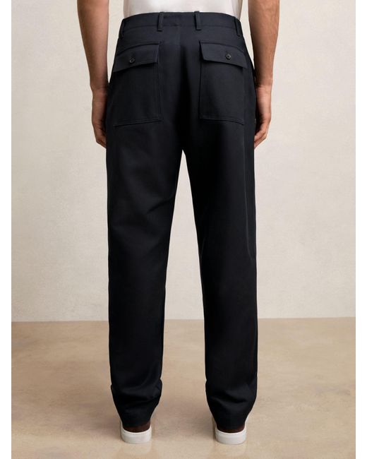 Reiss Blue Lyocell Cotton Wide Utility Trousers for men
