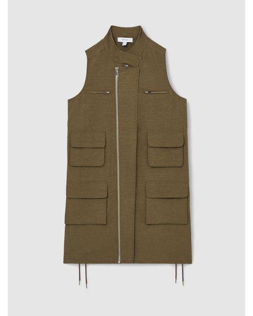 Reiss Brown Utility Zip-Through Mini Dress With Linen