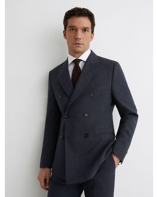 Reiss Db - Airforce Blue Fibre Db Tailored Fit Virgin Wool Textured Double-breasted Blazer Tailored-fit, 42 for men