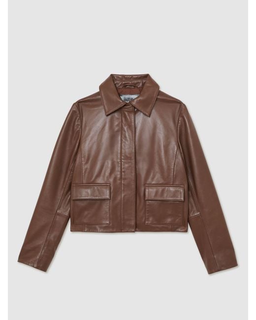 Reiss Brown Collared Leather Jacket