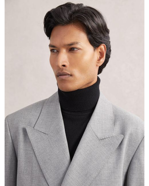 Reiss Gray Double-Breasted Relaxed-Fit Overcoat for men