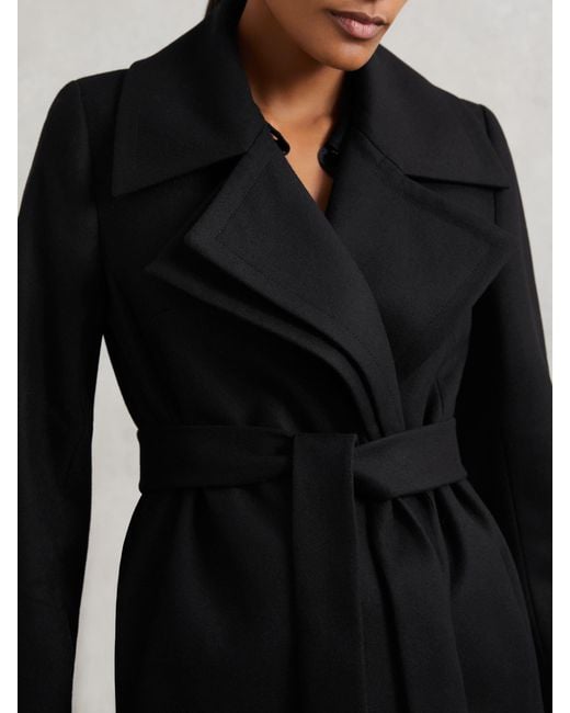 Reiss Black Odette Wool-Blend Double-Lapel Belted Coat With Cashmere