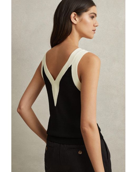 Reiss Tessa - Black/white Colourblock V-neck Vest, L