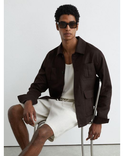 Reiss White Short - Stone Barges Short Linen Drawstring Shorts, 34 for men