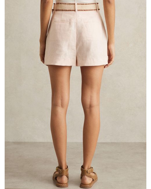 Reiss Natural Linen Pleat-Front Belted Shorts