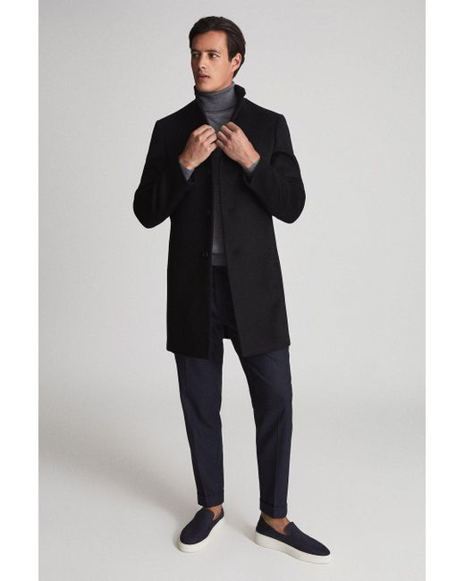 Reiss Blue Gable - Black Wool-blend Epsom Overcoat for men