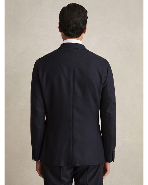 Reiss Blue Slim-Fit Double-Breasted Textured Wool-Blend Suit Blazer for men