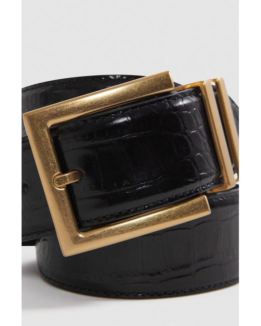 Reiss Brompton - Black Patent Leather Crocodile Design Belt