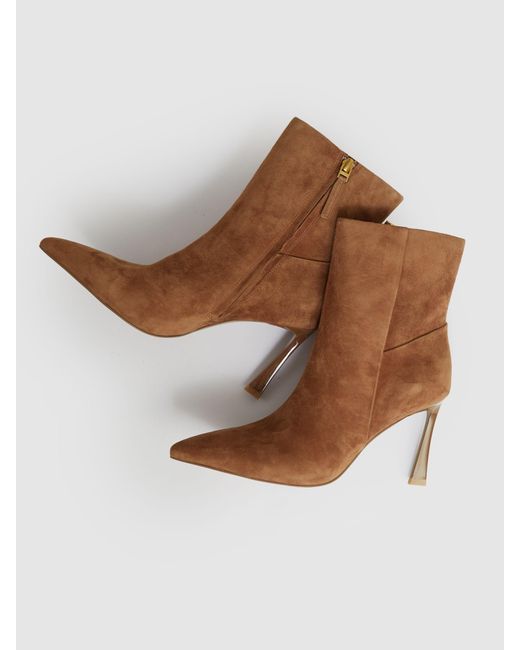 Reiss Brown Suede High Heeled Ankle Boots