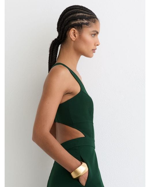 Reiss Green Waisted Cut-Out Twill Midi Dress
