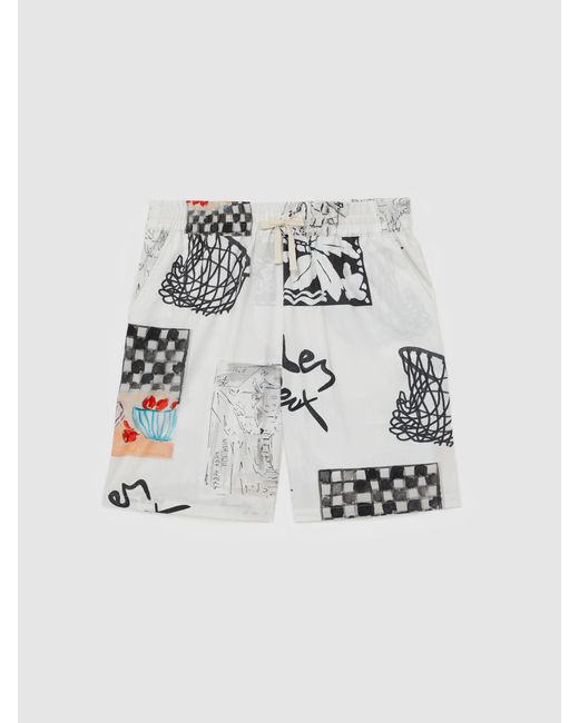 Les Deux White Ivory Print Cotton Printed Shorts for men