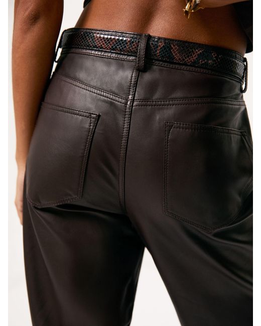 Reiss Brown Verona Petite Leather Slim-Leg Trousers