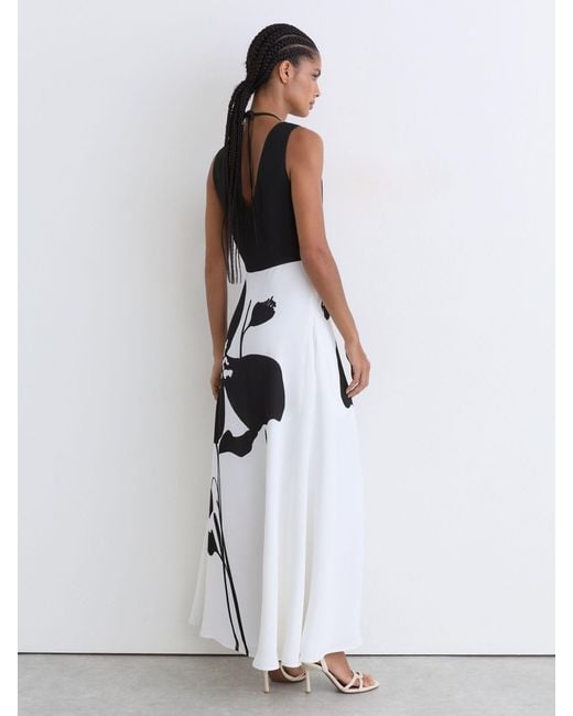 Reiss Graphic Floral-Print Maxi Dress in White | Lyst